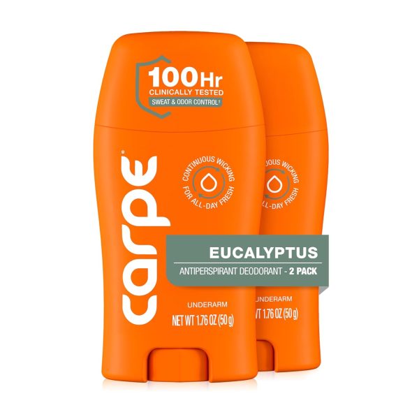 Carpe 100-Hour Deodorant Antiperspirant. Eucalyptus – 2 Pack